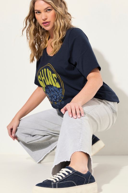 Jeans Mary, fringe hem, wide leg, stretch