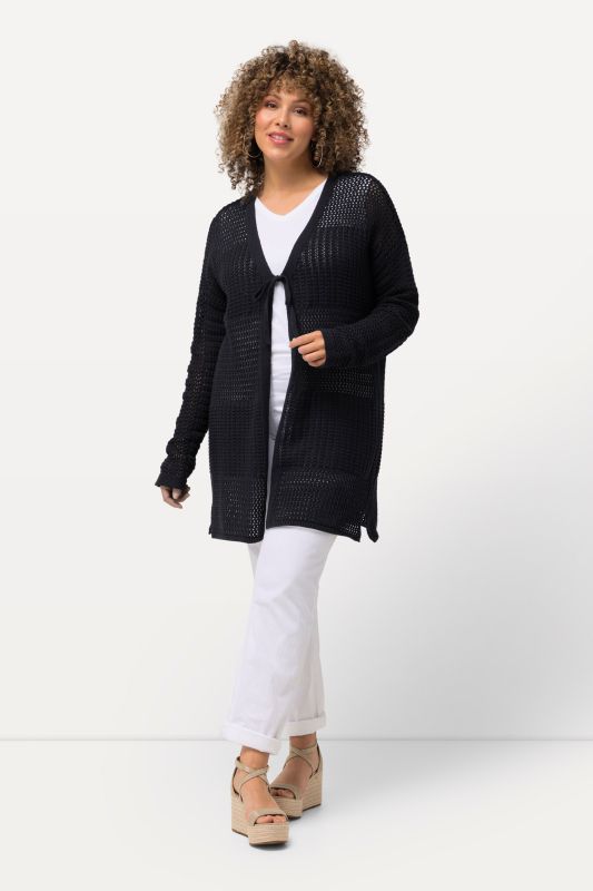 Mixed Texture Openwork Cardigan