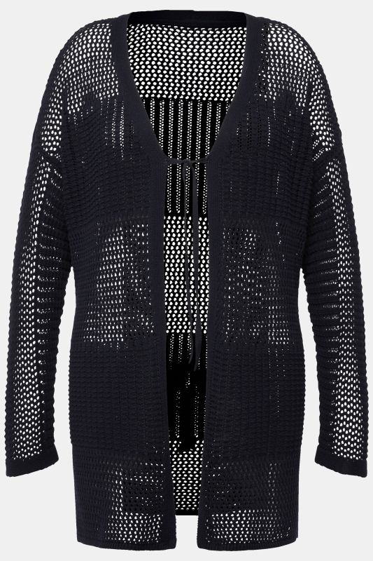 Mixed Texture Openwork Cardigan