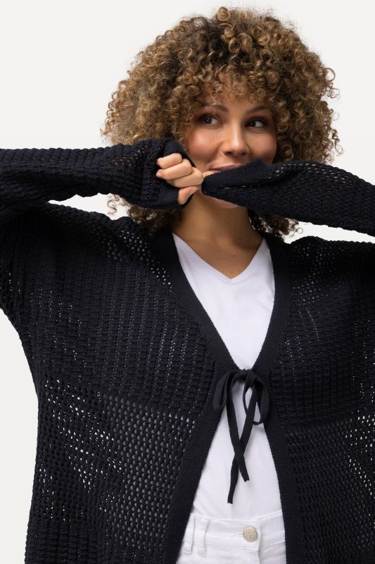 Mixed Texture Openwork Cardigan