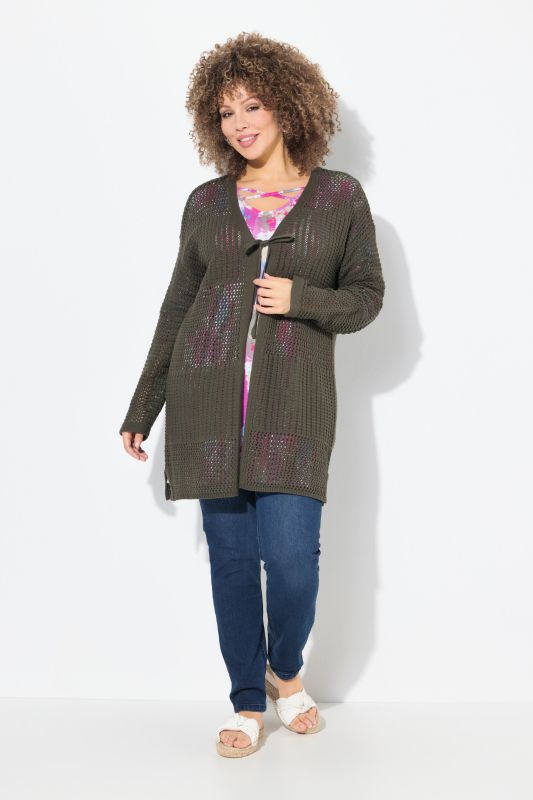Mixed Texture Openwork Cardigan