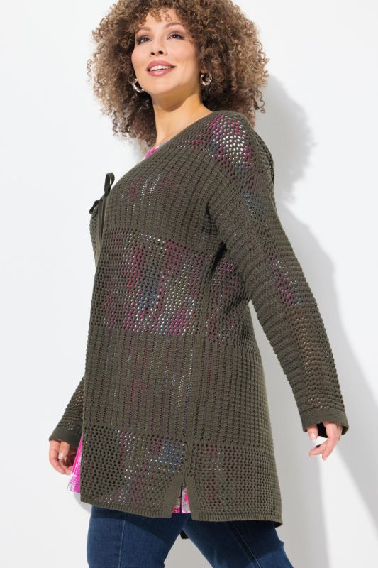 Mixed Texture Openwork Cardigan