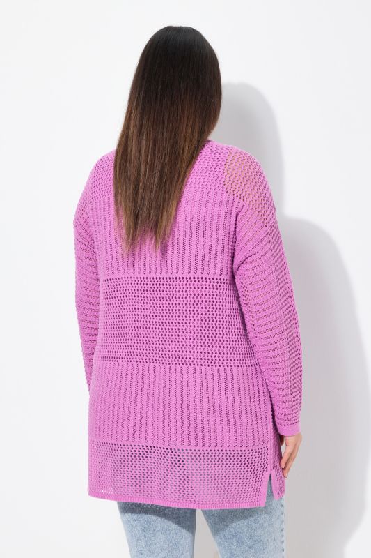 Mixed Texture Openwork Cardigan