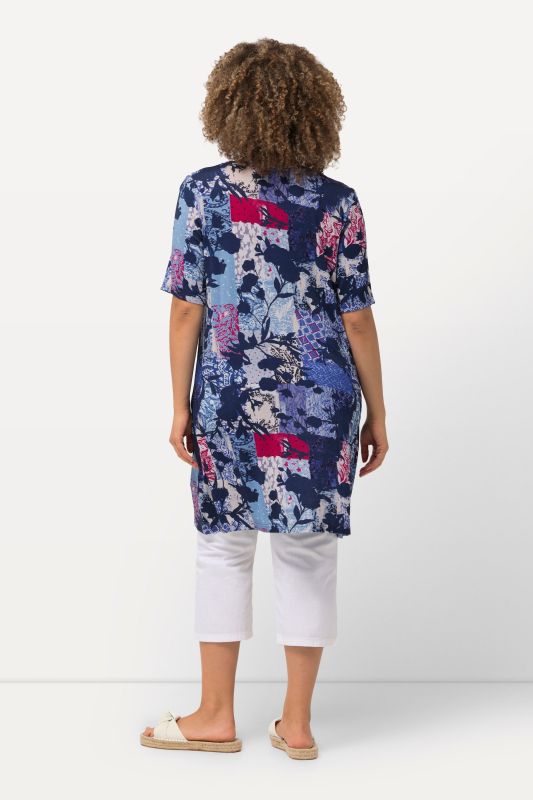 Floral Patch Print Short Sleeve Knit Tunic