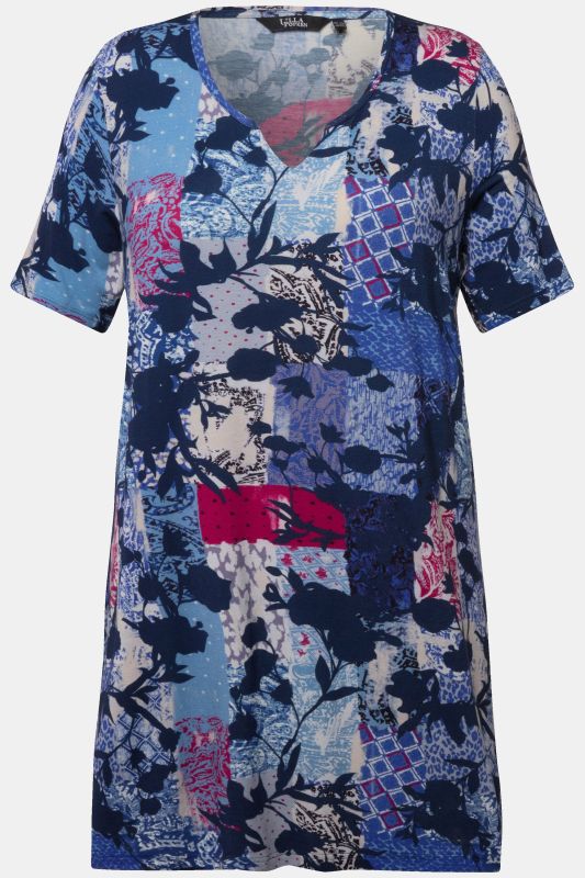 Floral Patch Print Short Sleeve Knit Tunic