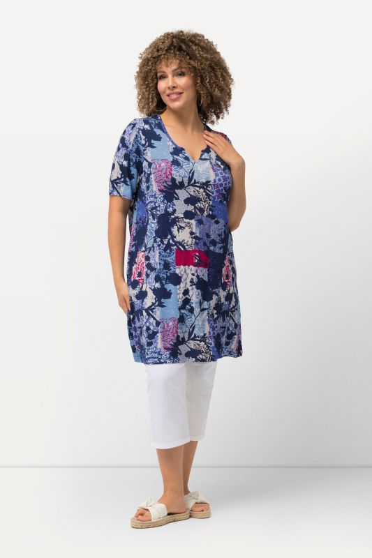 Floral Patch Print Short Sleeve Knit Tunic