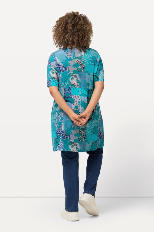 Floral Patch Print Short Sleeve Knit Tunic