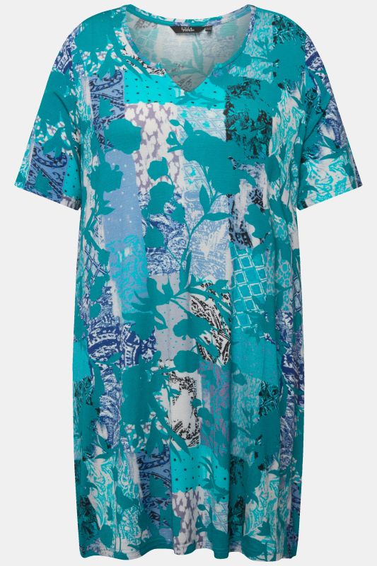 Floral Patch Print Short Sleeve Knit Tunic
