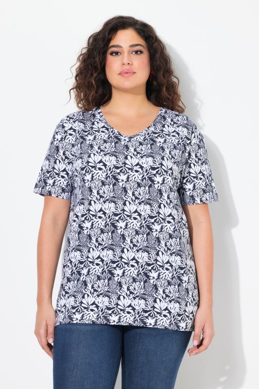 Coral Reef Printed Short Sleeve V-Neck Tee