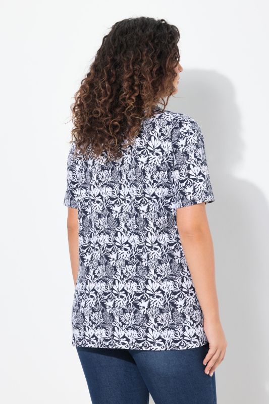 Coral Reef Printed Short Sleeve V-Neck Tee