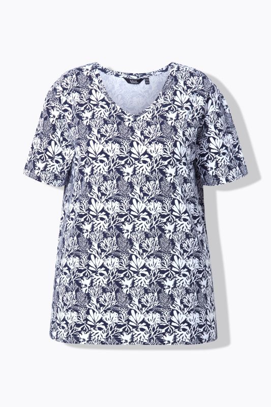 Coral Reef Printed Short Sleeve V-Neck Tee