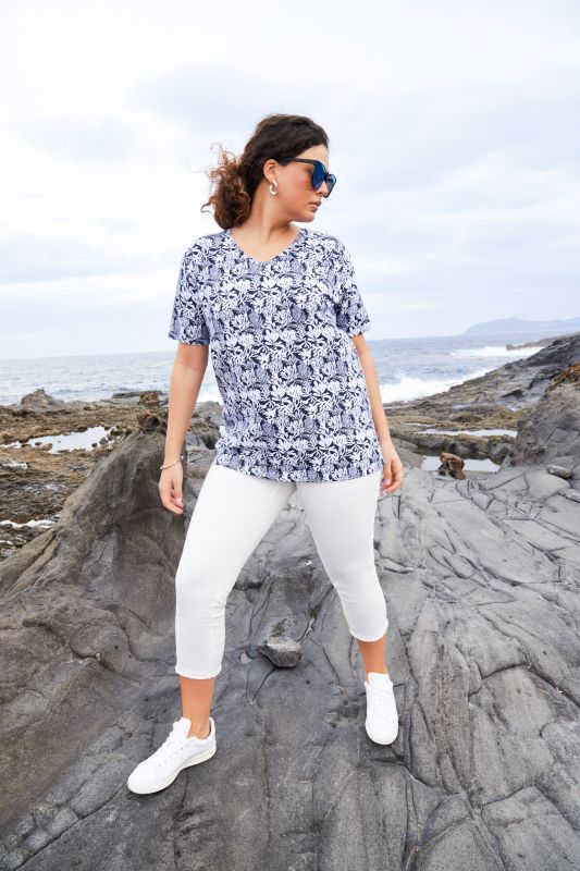 Coral Reef Printed Short Sleeve V-Neck Tee