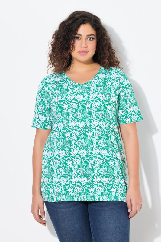 Coral Reef Printed Short Sleeve V-Neck Tee