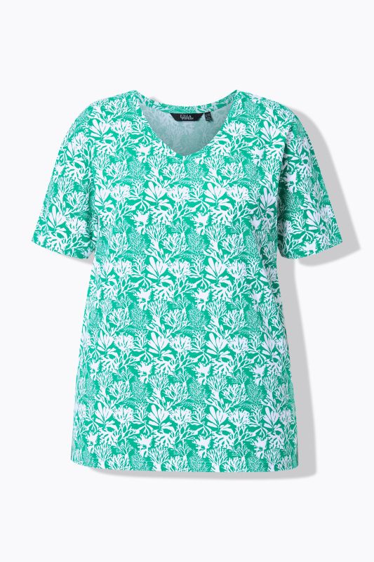 Coral Reef Printed Short Sleeve V-Neck Tee