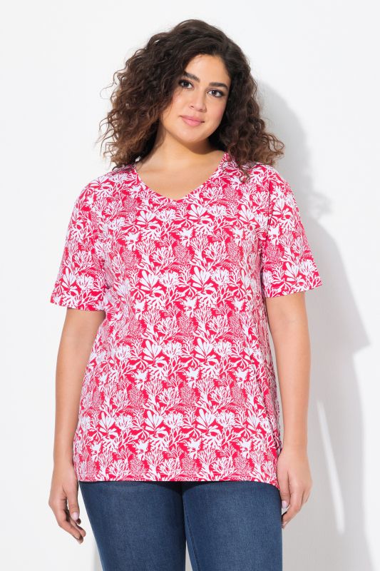 Coral Reef Printed Short Sleeve V-Neck Tee