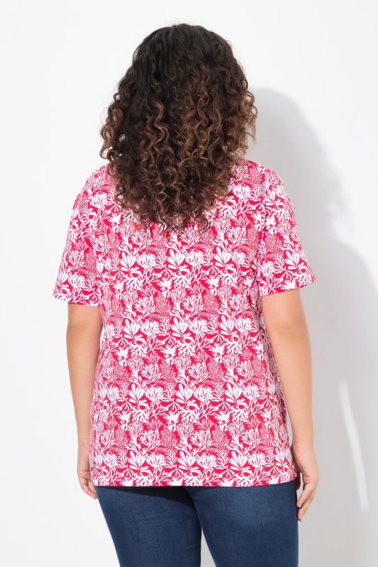 Coral Reef Printed Short Sleeve V-Neck Tee