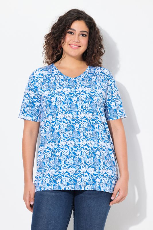 Coral Reef Printed Short Sleeve V-Neck Tee