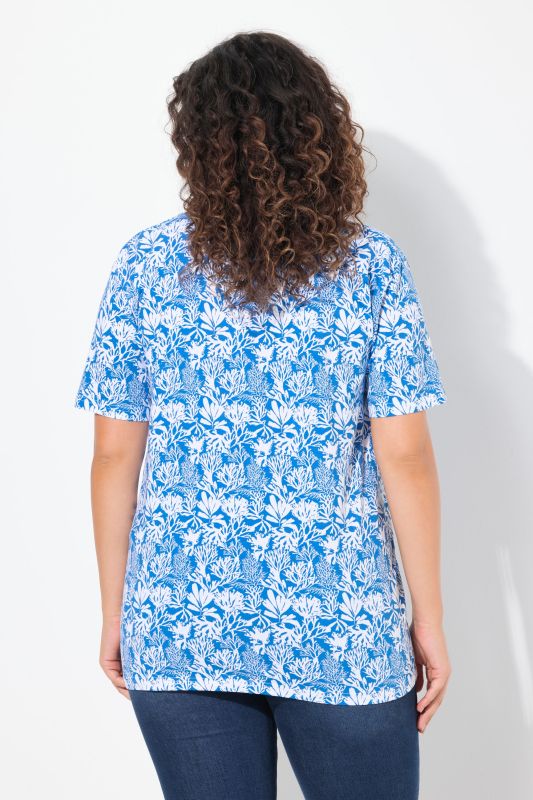 Coral Reef Printed Short Sleeve V-Neck Tee