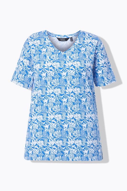 Coral Reef Printed Short Sleeve V-Neck Tee