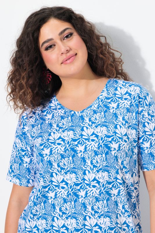 Coral Reef Printed Short Sleeve V-Neck Tee