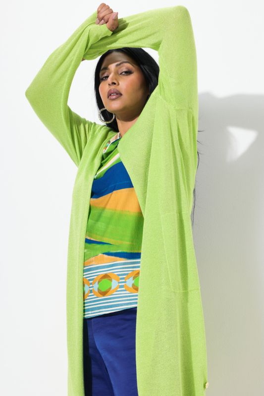 Shimmering Longline Open Shape Cardigan