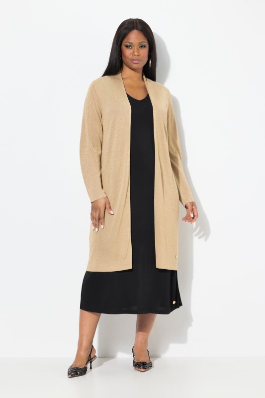 Shimmering Longline Open Shape Cardigan