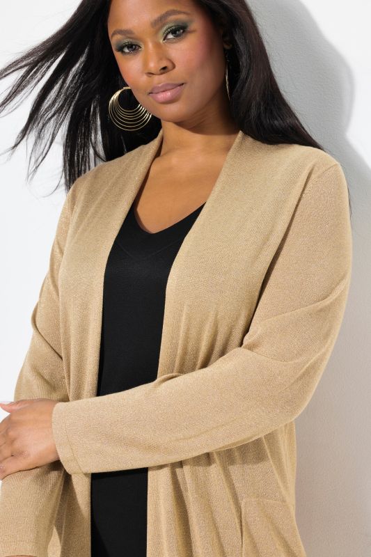 Shimmering Longline Open Shape Cardigan