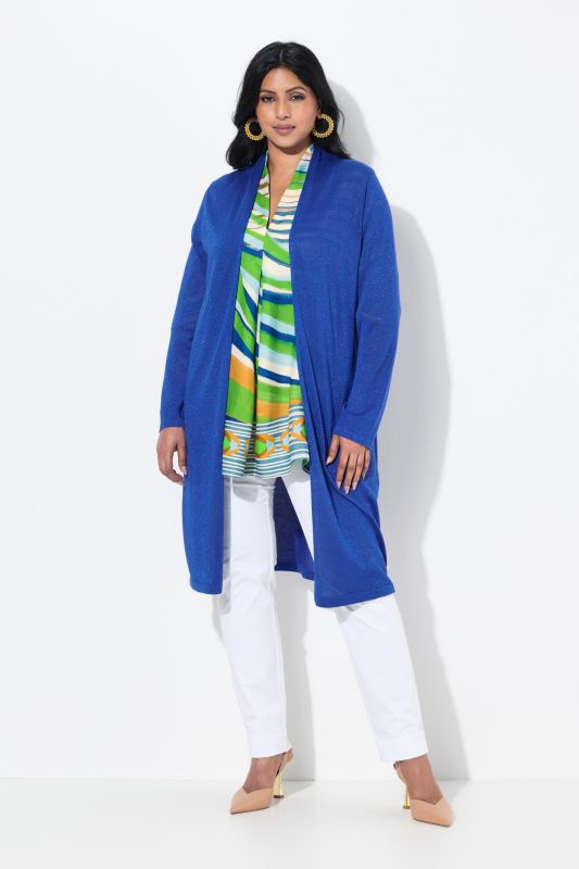 Shimmering Longline Open Shape Cardigan