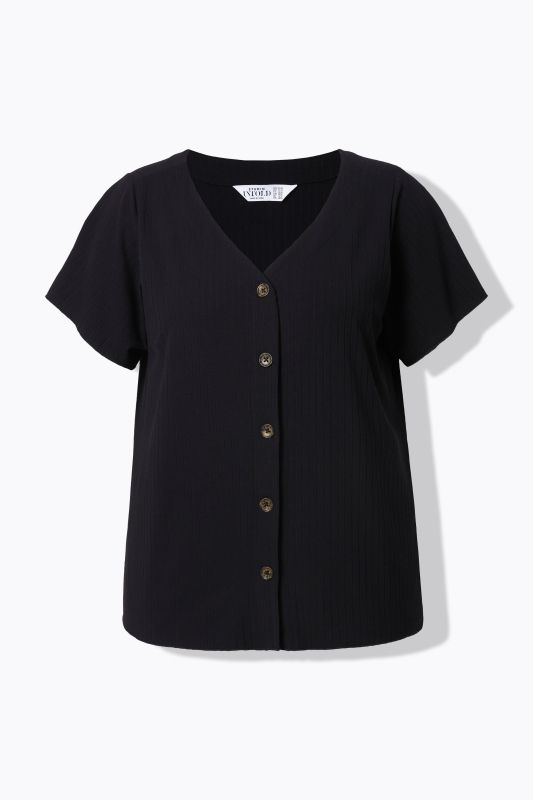 Ribbed shirt, classic shape, V-neck, wing half sleeves