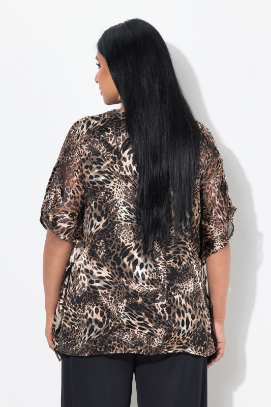 Animal Print Layered Chiffon Blouse