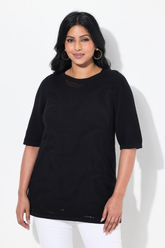 Geometric Openwork Short Sleeve Sweater