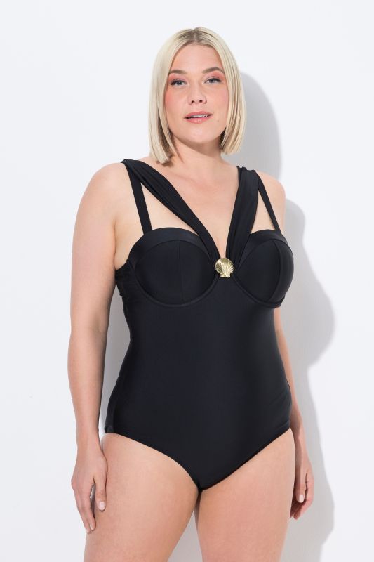 Draped Strap One Piece Underwire Swimsuit