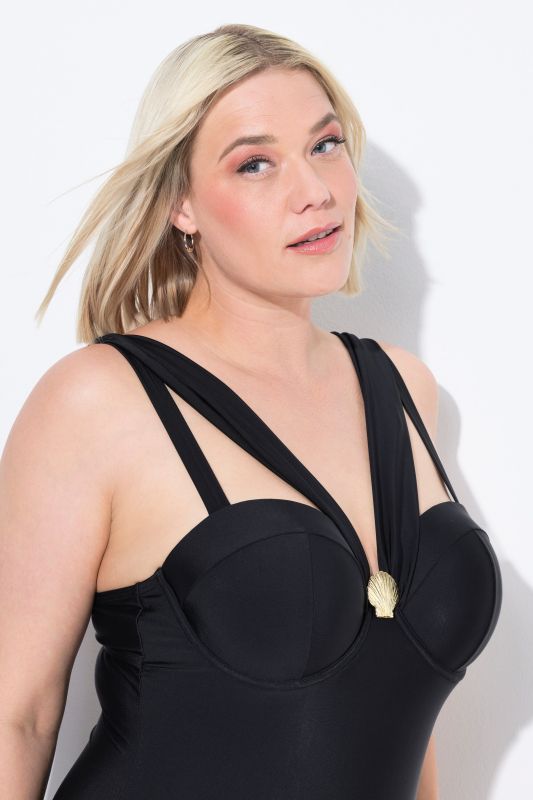 Draped Strap One Piece Underwire Swimsuit