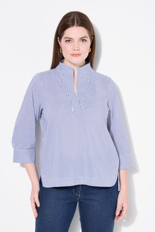 Pinstripe Goblet Collar 3/4 Sleeve Blouse