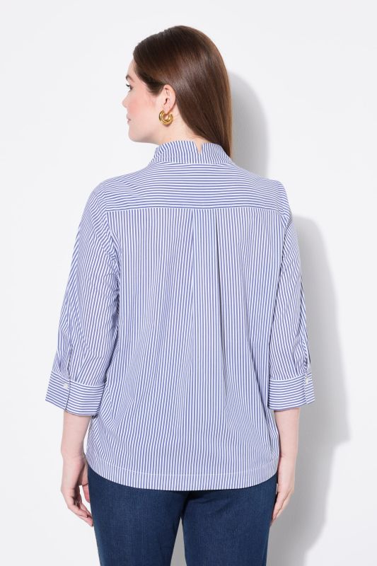 Pinstripe Goblet Collar 3/4 Sleeve Blouse