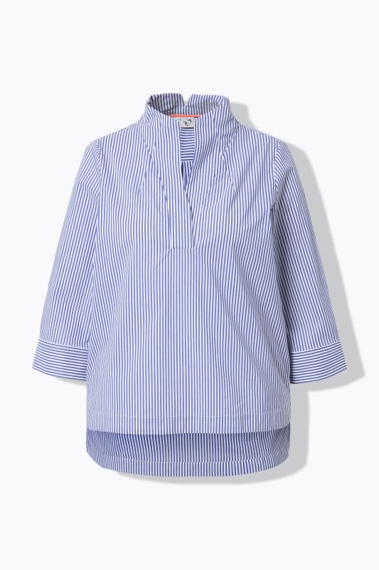 Pinstripe Goblet Collar 3/4 Sleeve Blouse