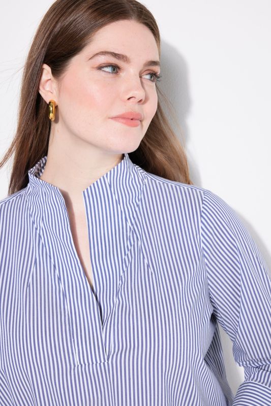 Pinstripe Goblet Collar 3/4 Sleeve Blouse