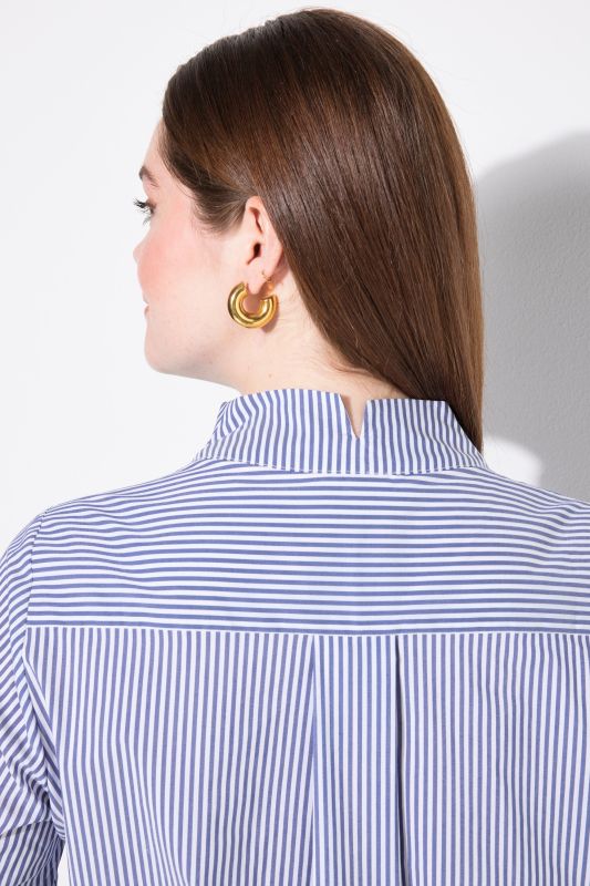 Pinstripe Goblet Collar 3/4 Sleeve Blouse