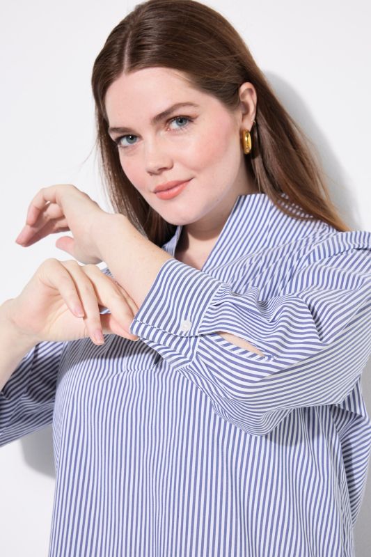 Pinstripe Goblet Collar 3/4 Sleeve Blouse