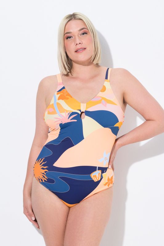 Abstract Landscape One Piece Cutout Swimsuit