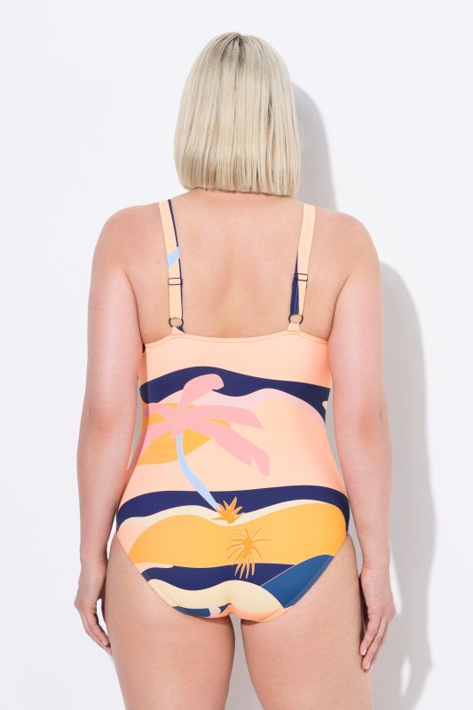Abstract Landscape One Piece Cutout Swimsuit