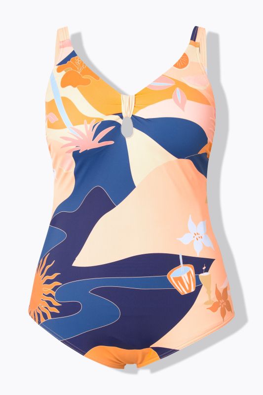 Abstract Landscape One Piece Cutout Swimsuit