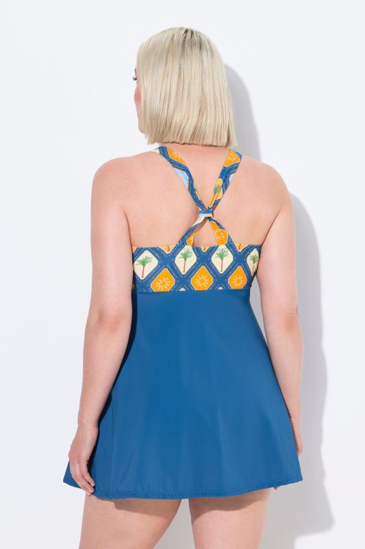 Tropical TIle Wrap Look Swim Dress