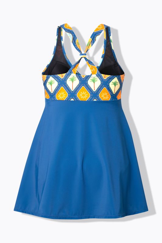 Tropical TIle Wrap Look Swim Dress