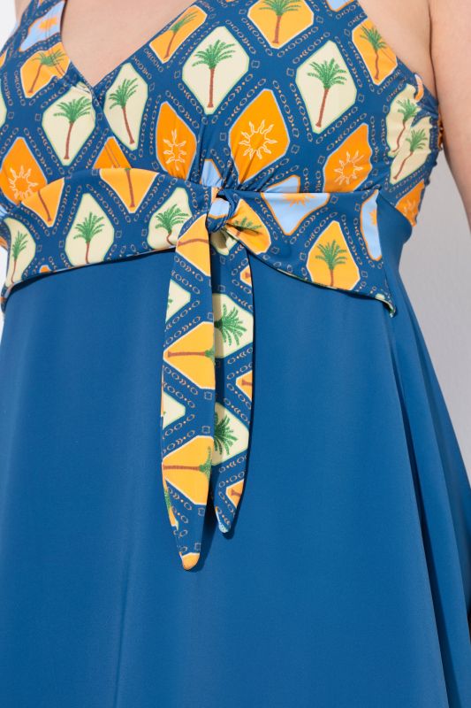 Tropical TIle Wrap Look Swim Dress