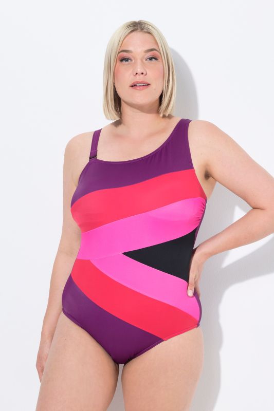 Asymmetric Color Block One Piece Swimsuit