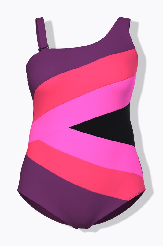 Asymmetric Color Block One Piece Swimsuit