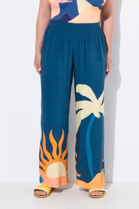 Abstract Landscape Elastic Waist Palazzo Pants