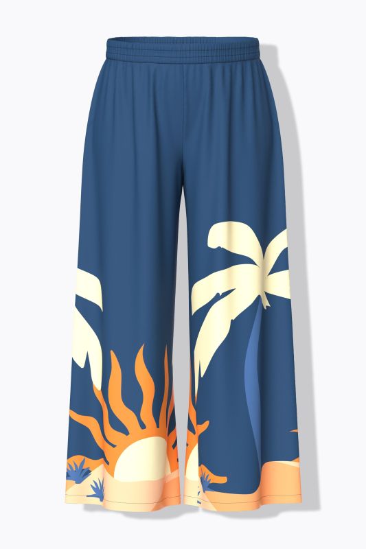 Abstract Landscape Elastic Waist Palazzo Pants