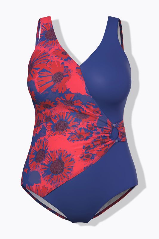 Contrast Floral Wrap Look One Piece Swimsuit